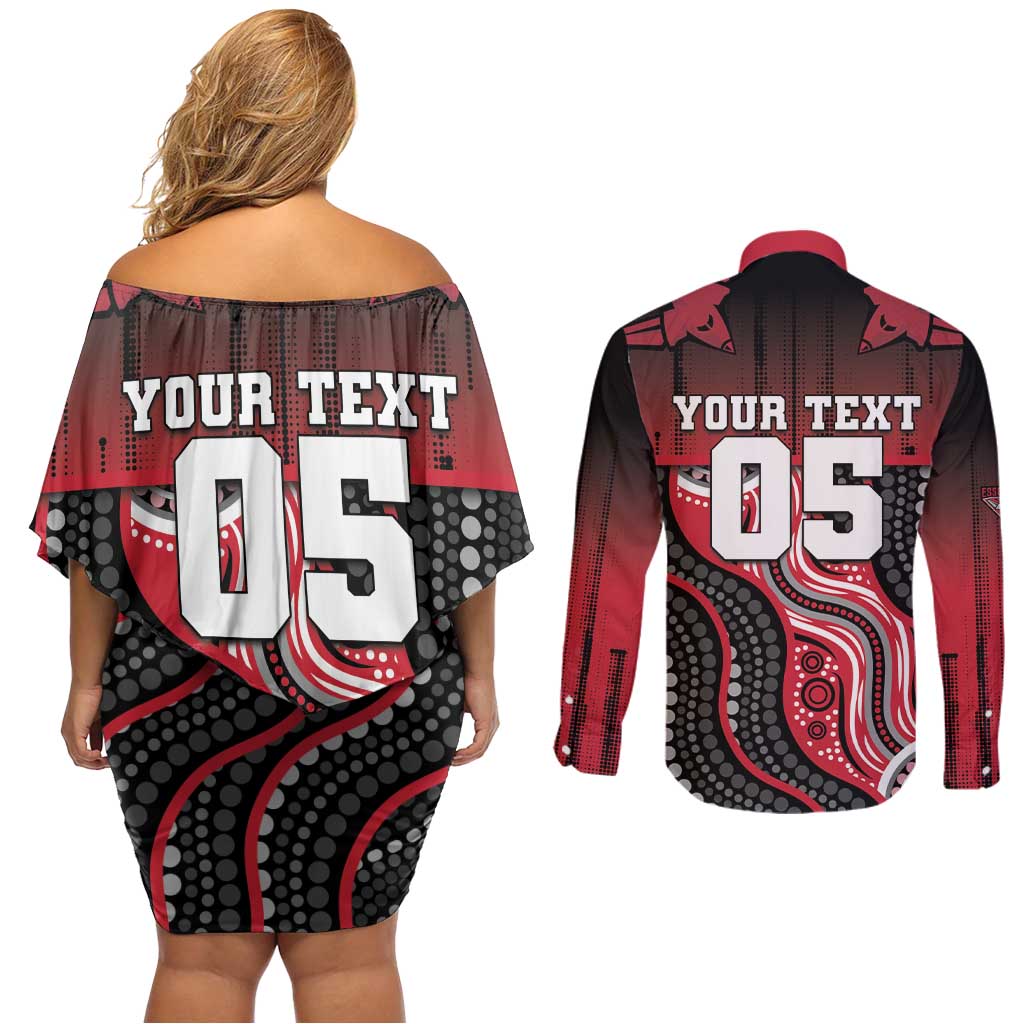 Custom Essendon Go Bombers Couples Matching Off Shoulder Short Dress and Long Sleeve Button Shirt Don The Sash