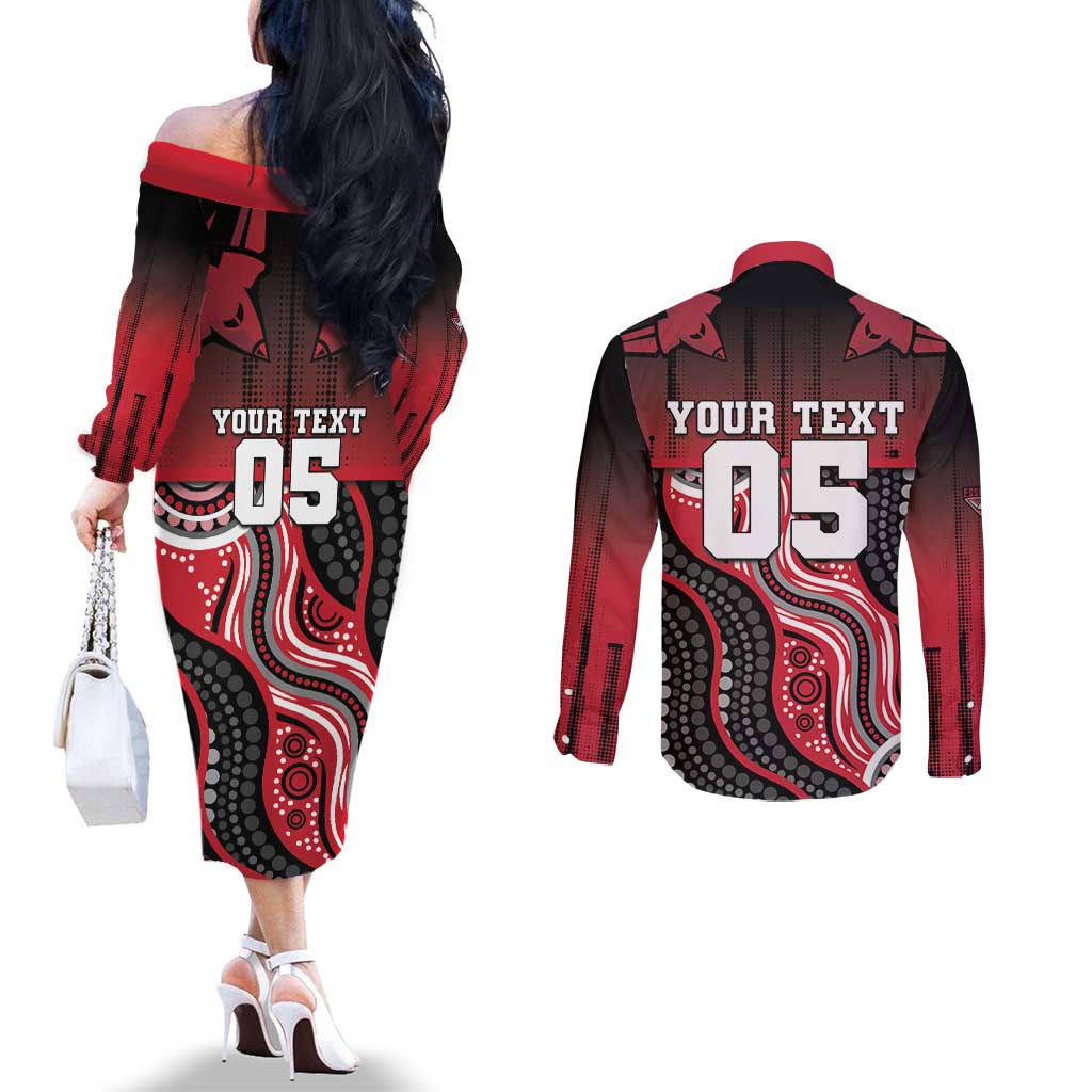 Custom Essendon Go Bombers Couples Matching Off The Shoulder Long Sleeve Dress and Long Sleeve Button Shirt Don The Sash