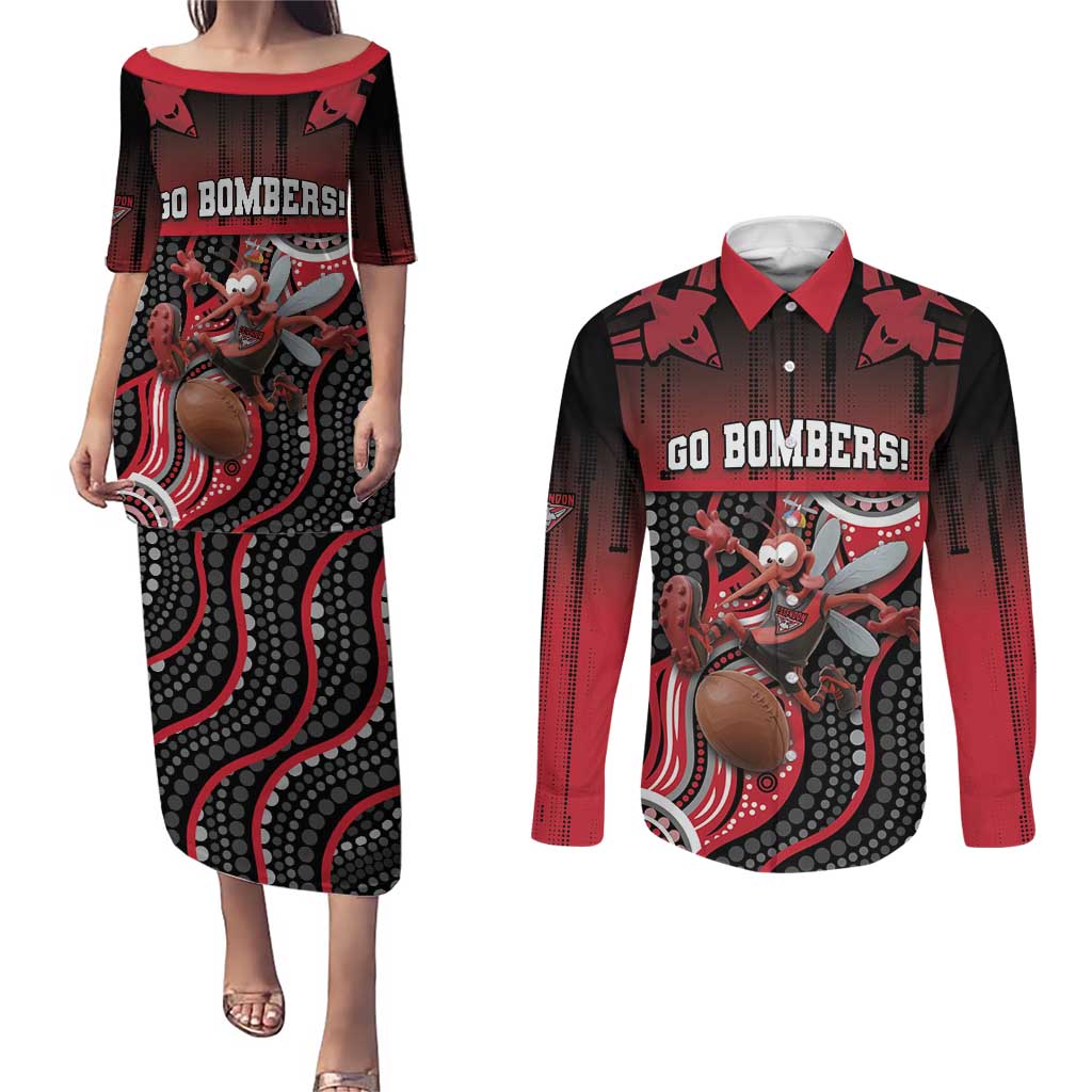 Custom Essendon Go Bombers Couples Matching Puletasi and Long Sleeve Button Shirt Don The Sash