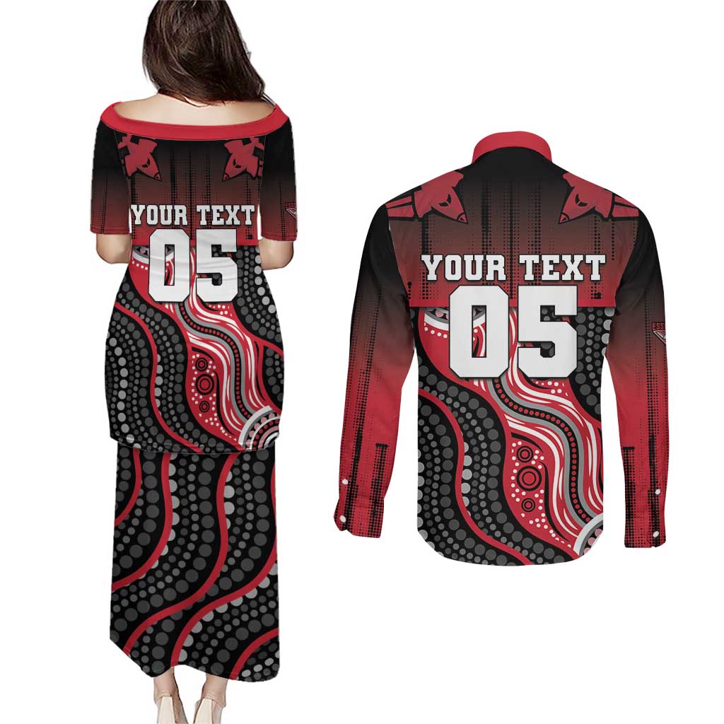 Custom Essendon Go Bombers Couples Matching Puletasi and Long Sleeve Button Shirt Don The Sash