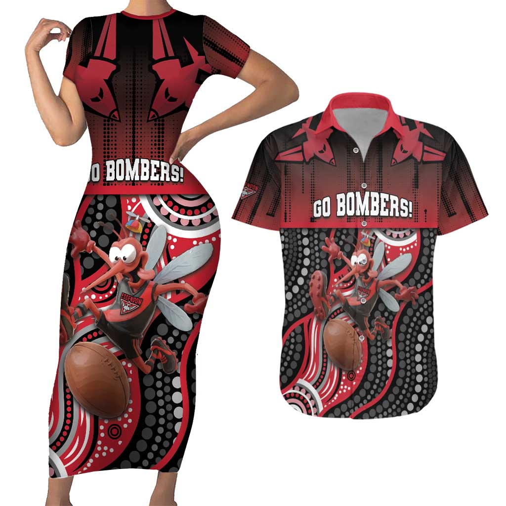 Custom Essendon Go Bombers Couples Matching Short Sleeve Bodycon Dress and Hawaiian Shirt Don The Sash