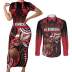 Custom Essendon Go Bombers Couples Matching Short Sleeve Bodycon Dress and Long Sleeve Button Shirt Don The Sash