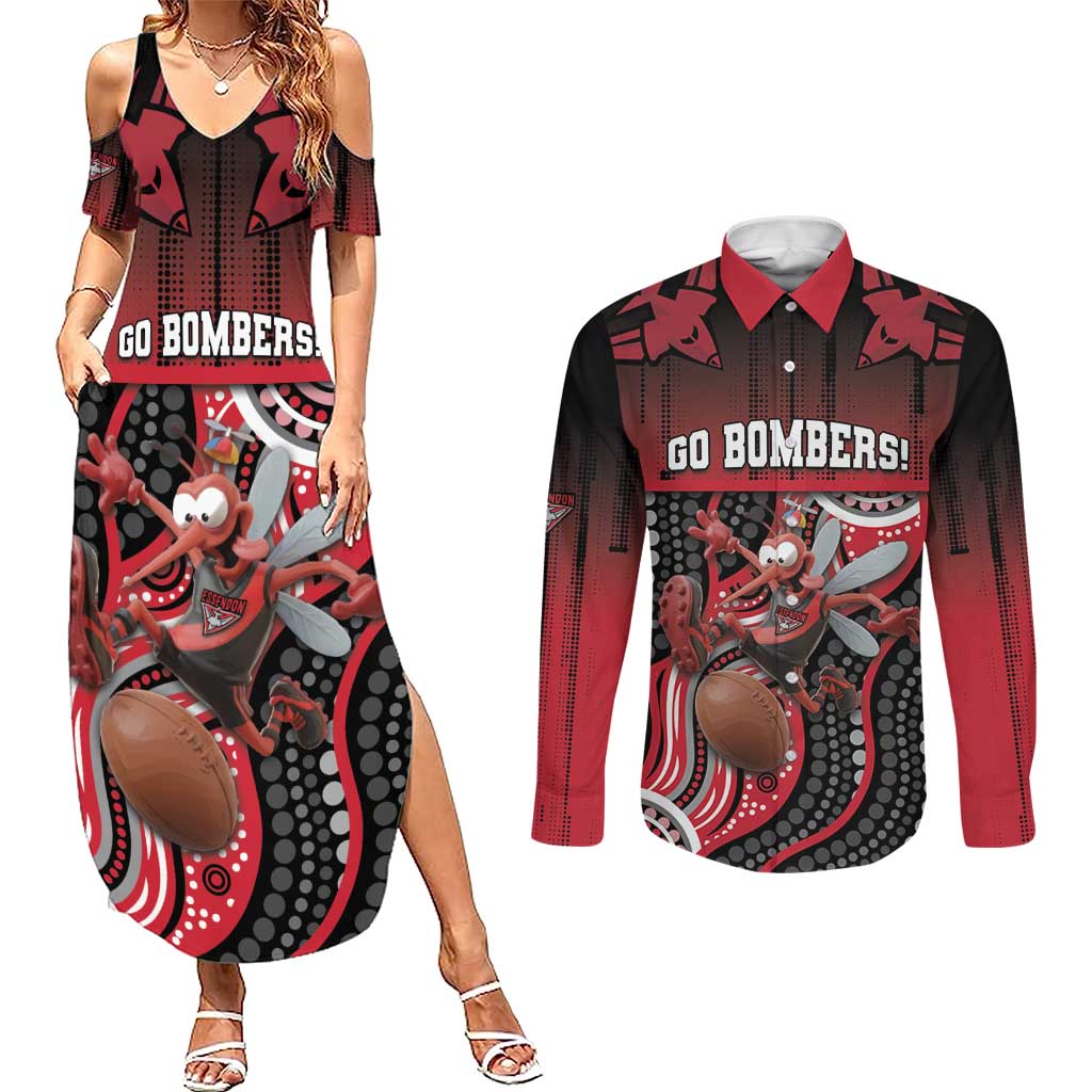 Custom Essendon Go Bombers Couples Matching Summer Maxi Dress and Long Sleeve Button Shirt Don The Sash