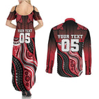 Custom Essendon Go Bombers Couples Matching Summer Maxi Dress and Long Sleeve Button Shirt Don The Sash