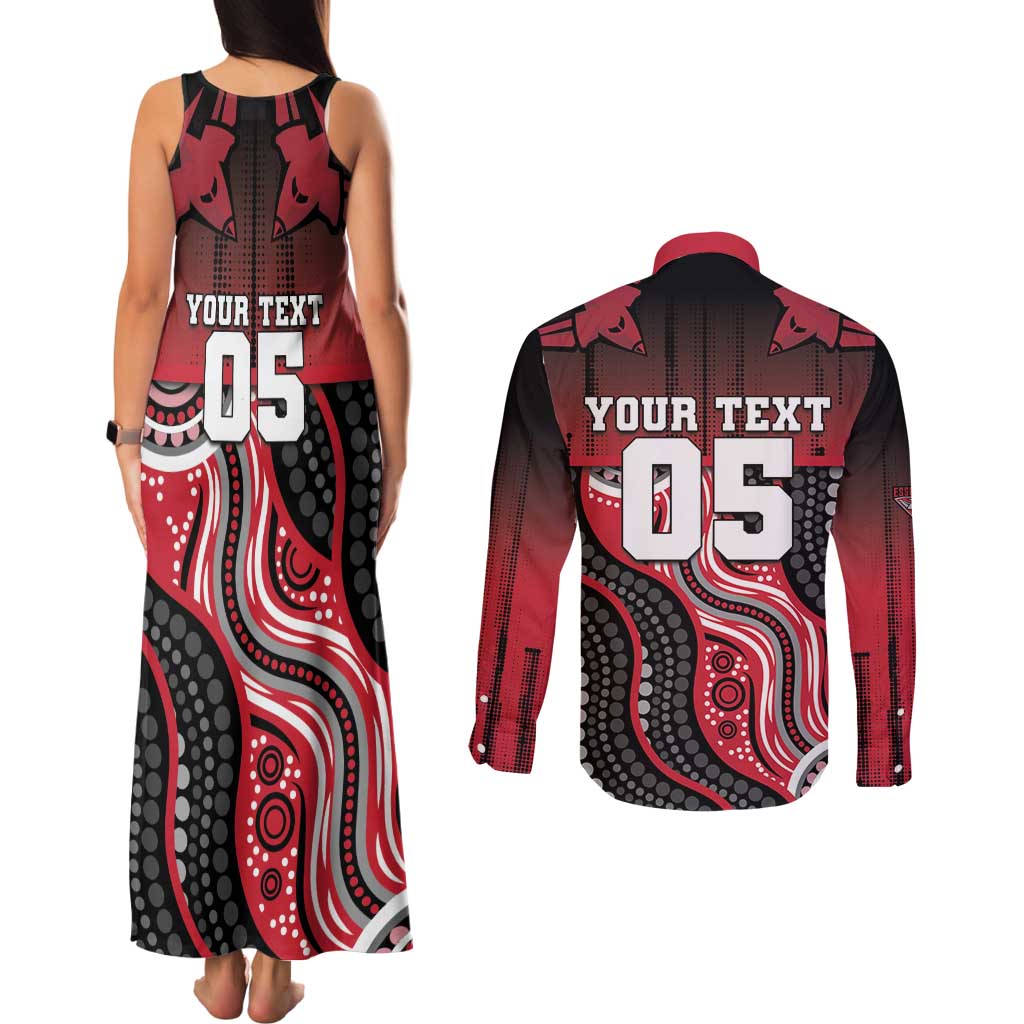 Custom Essendon Go Bombers Couples Matching Tank Maxi Dress and Long Sleeve Button Shirt Don The Sash