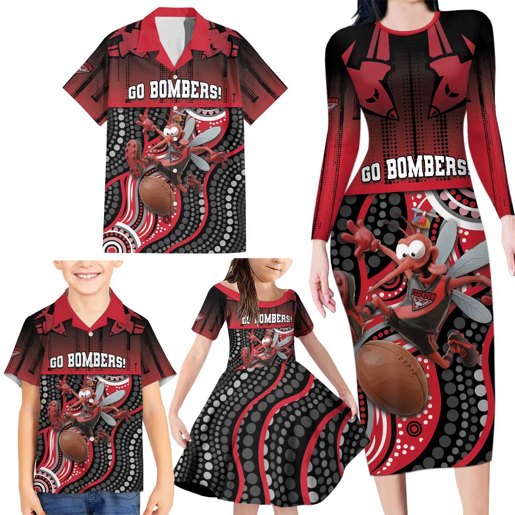 Custom Essendon Go Bombers Family Matching Long Sleeve Bodycon Dress and Hawaiian Shirt Don The Sash