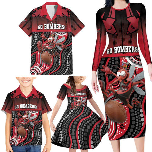 Custom Essendon Go Bombers Family Matching Long Sleeve Bodycon Dress and Hawaiian Shirt Don The Sash