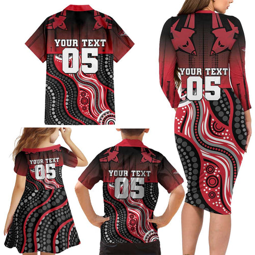 Custom Essendon Go Bombers Family Matching Long Sleeve Bodycon Dress and Hawaiian Shirt Don The Sash