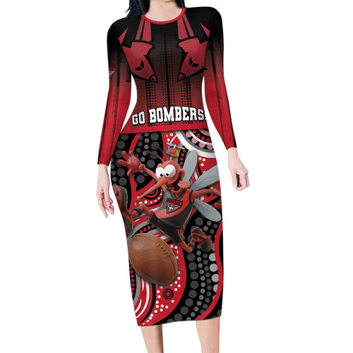 Custom Essendon Go Bombers Family Matching Long Sleeve Bodycon Dress and Hawaiian Shirt Don The Sash