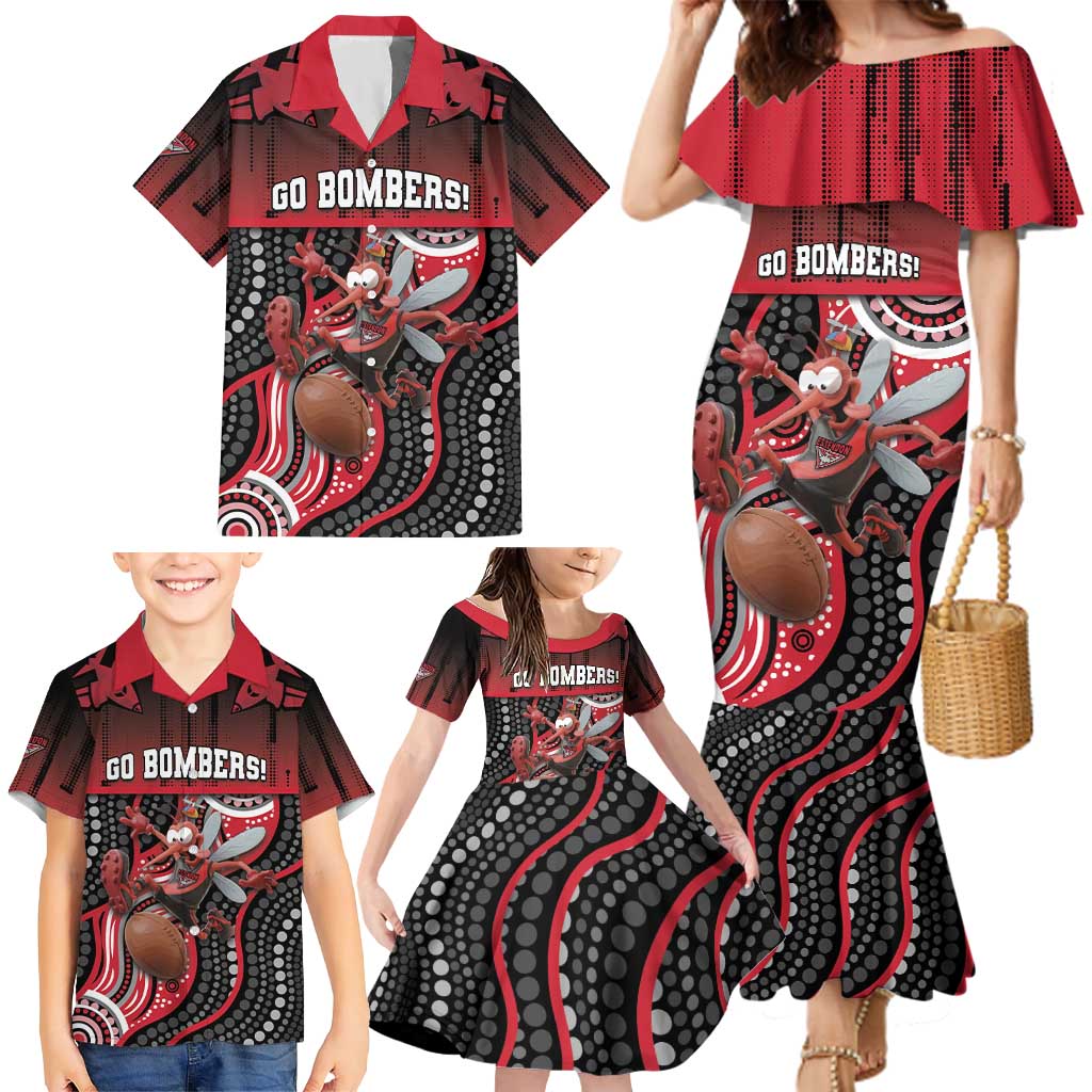 Custom Essendon Go Bombers Family Matching Mermaid Dress and Hawaiian Shirt Don The Sash