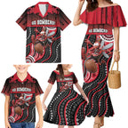 Custom Essendon Go Bombers Family Matching Mermaid Dress and Hawaiian Shirt Don The Sash