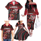 Custom Essendon Go Bombers Family Matching Off The Shoulder Long Sleeve Dress and Hawaiian Shirt Don The Sash