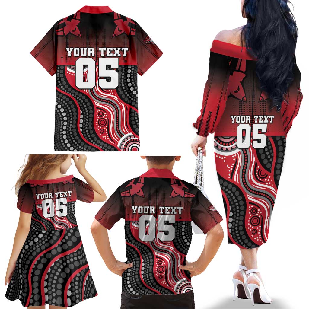 Custom Essendon Go Bombers Family Matching Off The Shoulder Long Sleeve Dress and Hawaiian Shirt Don The Sash