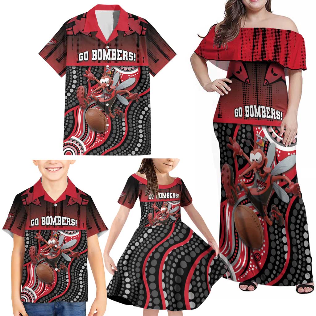 Custom Essendon Go Bombers Family Matching Off Shoulder Maxi Dress and Hawaiian Shirt Don The Sash