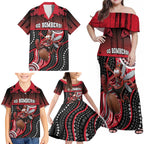 Custom Essendon Go Bombers Family Matching Off Shoulder Maxi Dress and Hawaiian Shirt Don The Sash