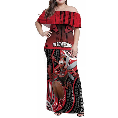 Custom Essendon Go Bombers Family Matching Off Shoulder Maxi Dress and Hawaiian Shirt Don The Sash