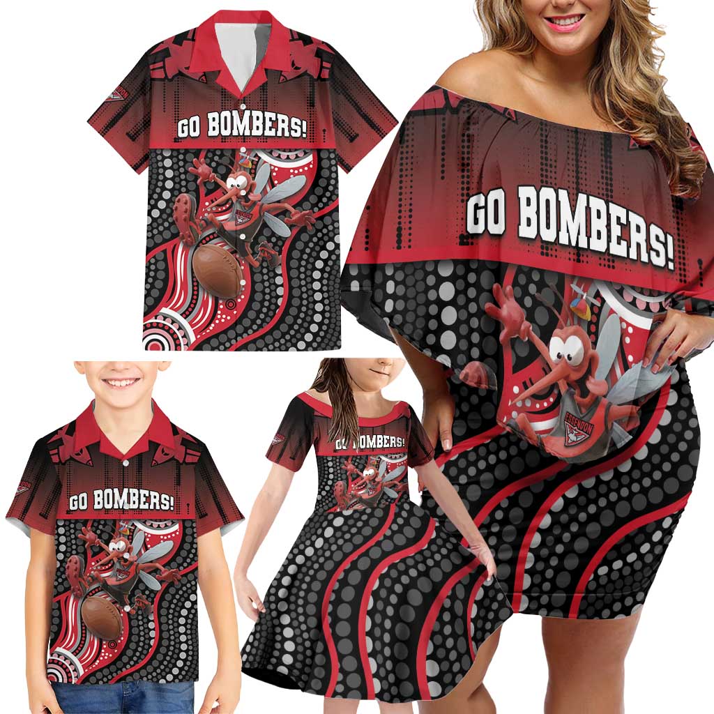 Custom Essendon Go Bombers Family Matching Off Shoulder Short Dress and Hawaiian Shirt Don The Sash