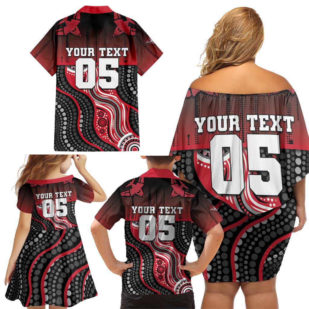Custom Essendon Go Bombers Family Matching Off Shoulder Short Dress and Hawaiian Shirt Don The Sash