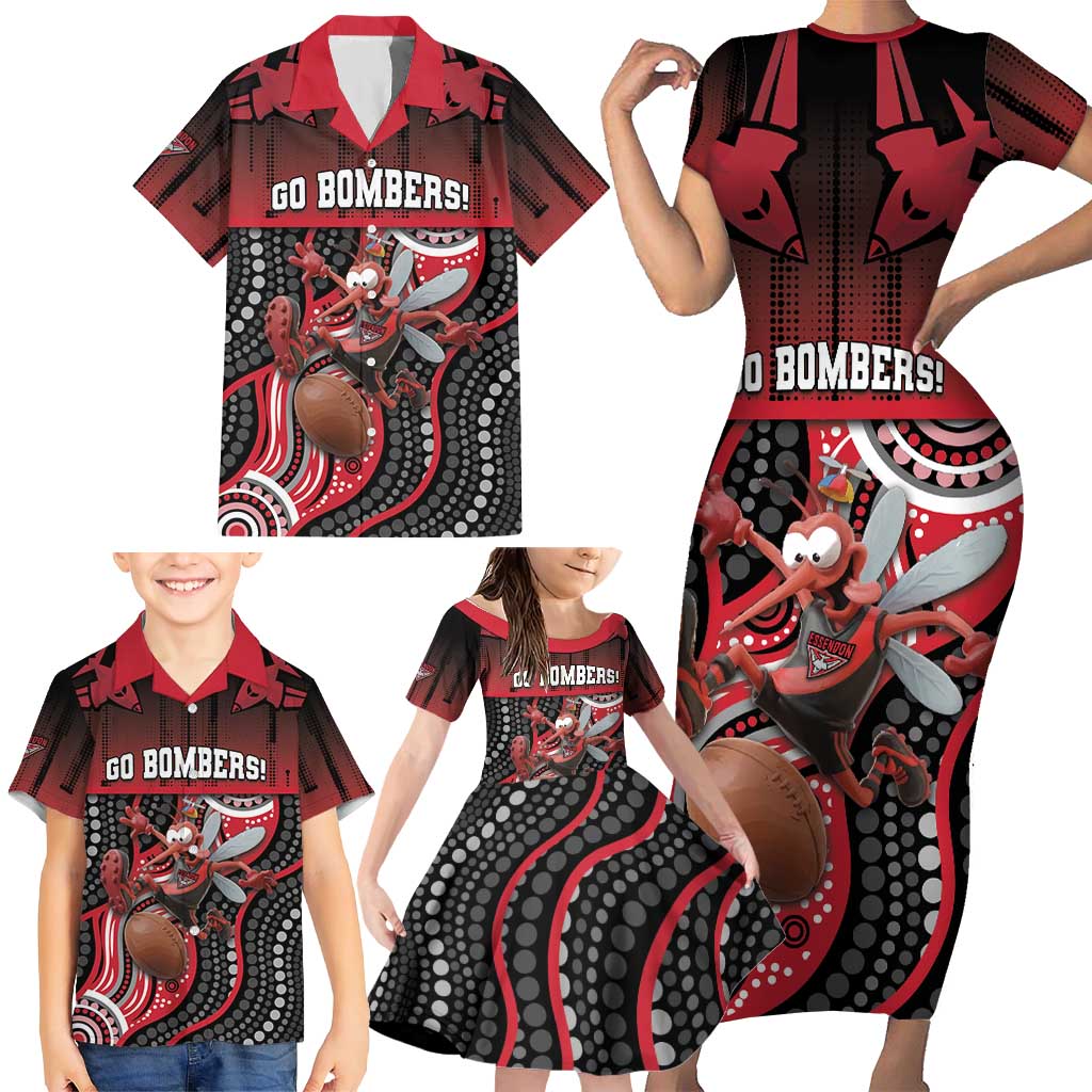 Custom Essendon Go Bombers Family Matching Short Sleeve Bodycon Dress and Hawaiian Shirt Don The Sash