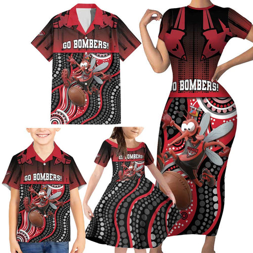 Custom Essendon Go Bombers Family Matching Short Sleeve Bodycon Dress and Hawaiian Shirt Don The Sash