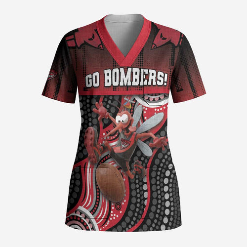 Custom Essendon Go Bombers Scrub Top Don The Sash