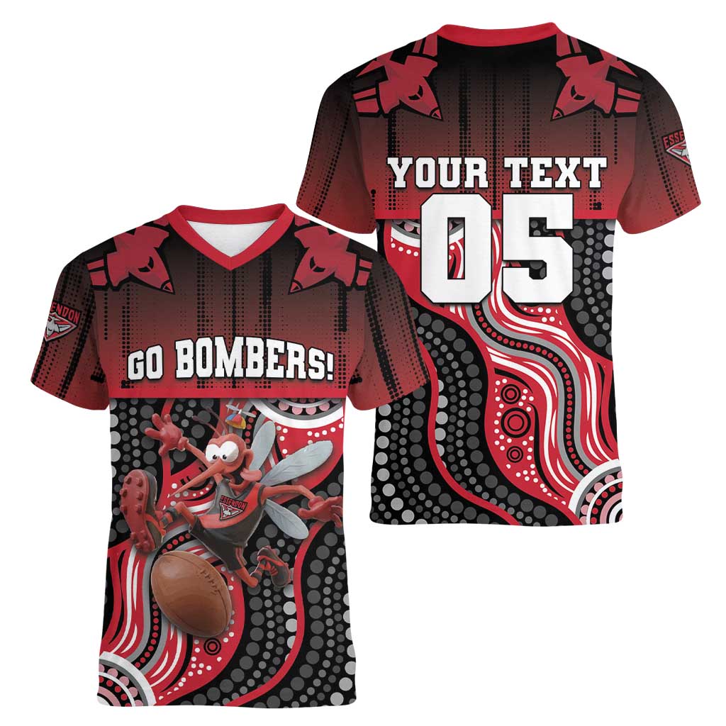 Custom Essendon Go Bombers Women V-Neck T-Shirt Don The Sash
