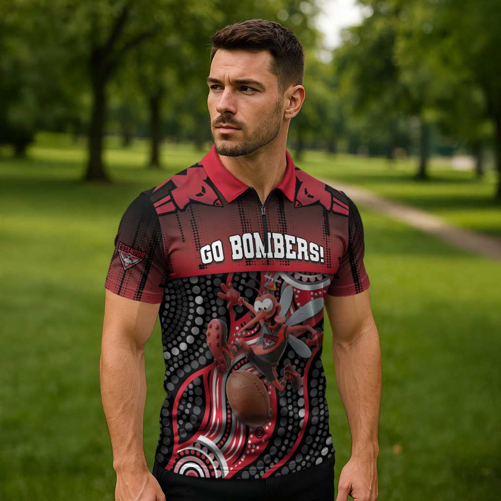 Custom Essendon Go Bombers Zipper Polo Shirt Don The Sash