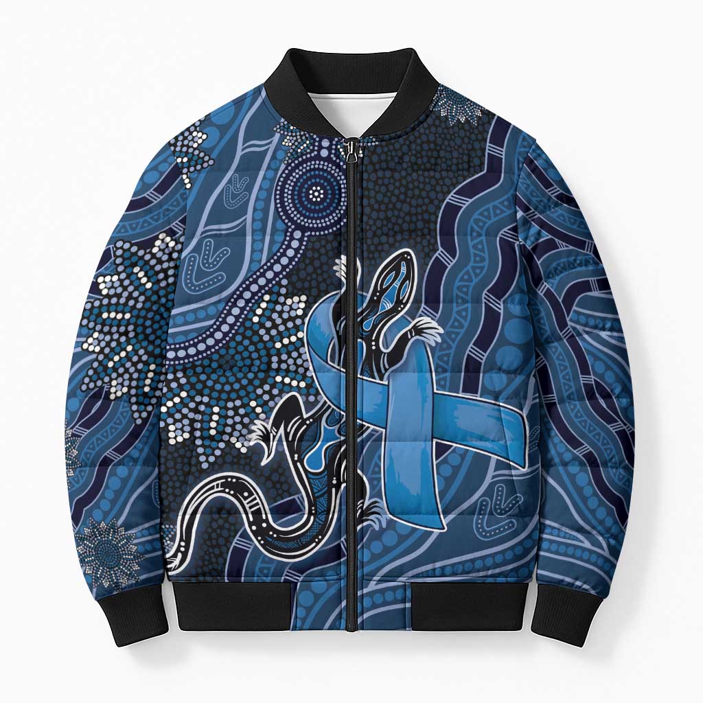 Personalised Autism Awareness Bomber Puffer Jacket Hope Ribbon And Aboriginal Patterns