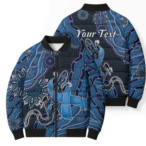 Personalised Autism Awareness Bomber Puffer Jacket Hope Ribbon And Aboriginal Patterns