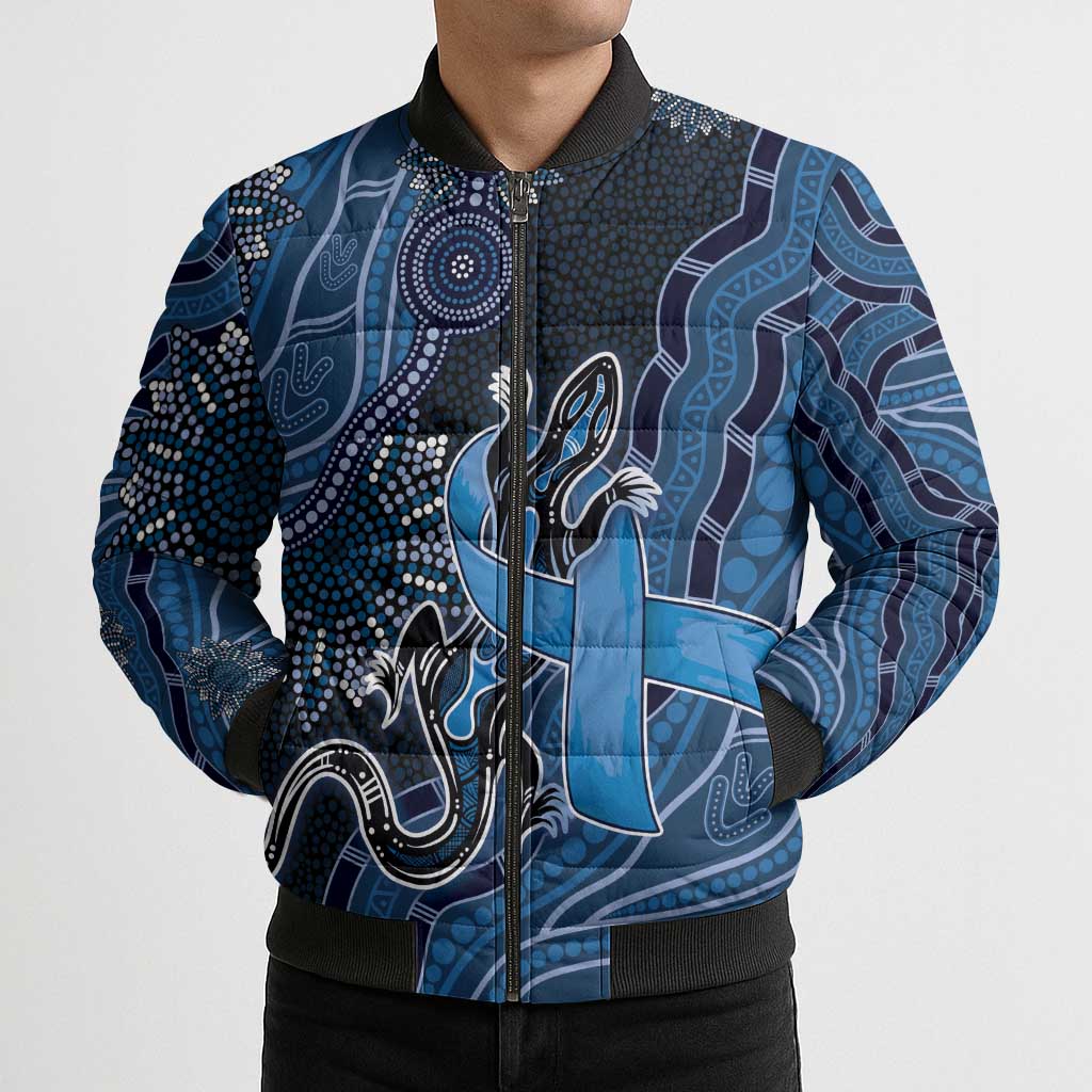 Personalised Autism Awareness Bomber Puffer Jacket Hope Ribbon And Aboriginal Patterns