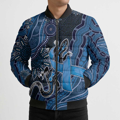 Personalised Autism Awareness Bomber Puffer Jacket Hope Ribbon And Aboriginal Patterns