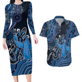 Personalised Autism Awareness Couples Matching Long Sleeve Bodycon Dress and Hawaiian Shirt Hope Ribbon And Aboriginal Patterns