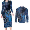 Personalised Autism Awareness Couples Matching Long Sleeve Bodycon Dress and Long Sleeve Button Shirt Hope Ribbon And Aboriginal Patterns