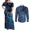 Personalised Autism Awareness Couples Matching Off Shoulder Maxi Dress and Long Sleeve Button Shirt Hope Ribbon And Aboriginal Patterns