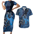 Personalised Autism Awareness Couples Matching Short Sleeve Bodycon Dress and Hawaiian Shirt Hope Ribbon And Aboriginal Patterns