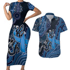 Personalised Autism Awareness Couples Matching Short Sleeve Bodycon Dress and Hawaiian Shirt Hope Ribbon And Aboriginal Patterns