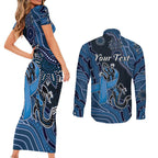 Personalised Autism Awareness Couples Matching Short Sleeve Bodycon Dress and Long Sleeve Button Shirt Hope Ribbon And Aboriginal Patterns