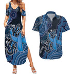 Personalised Autism Awareness Couples Matching Summer Maxi Dress and Hawaiian Shirt Hope Ribbon And Aboriginal Patterns