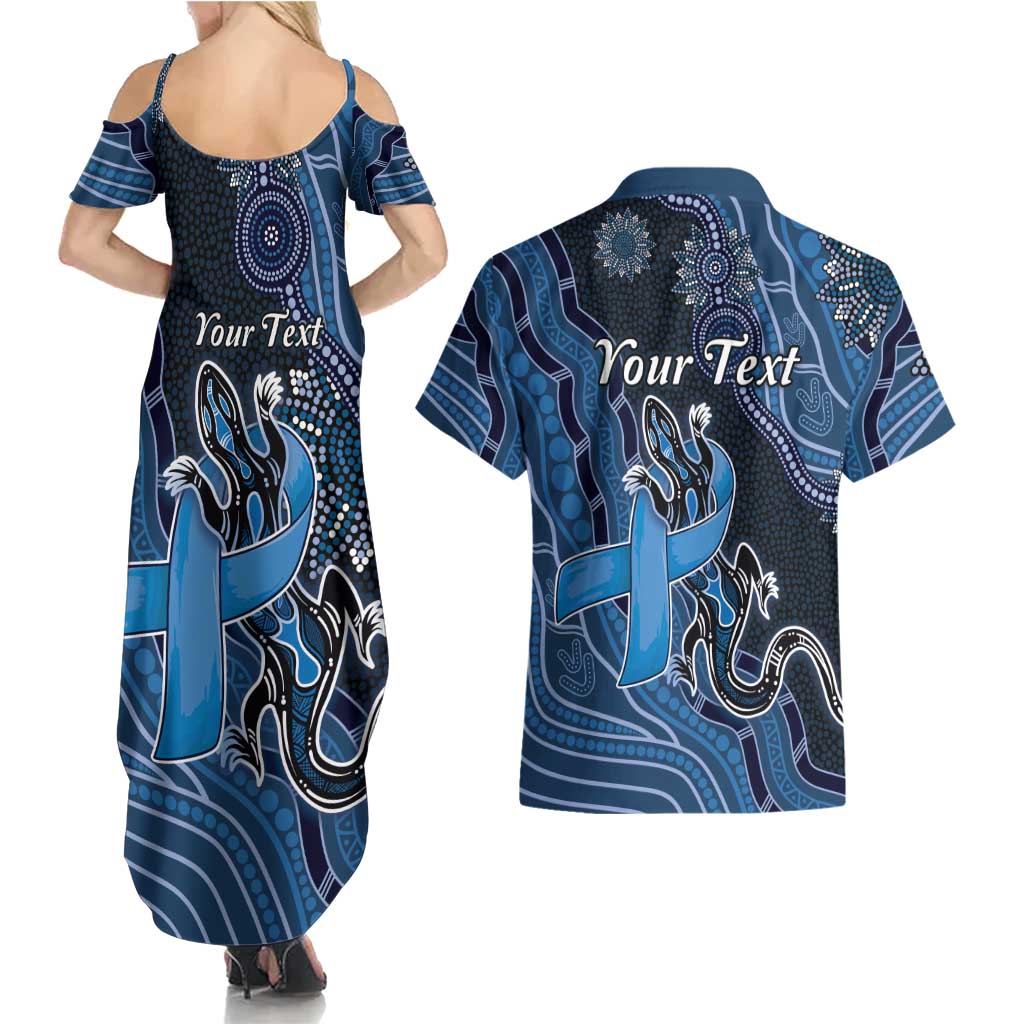 Personalised Autism Awareness Couples Matching Summer Maxi Dress and Hawaiian Shirt Hope Ribbon And Aboriginal Patterns