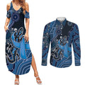 Personalised Autism Awareness Couples Matching Summer Maxi Dress and Long Sleeve Button Shirt Hope Ribbon And Aboriginal Patterns