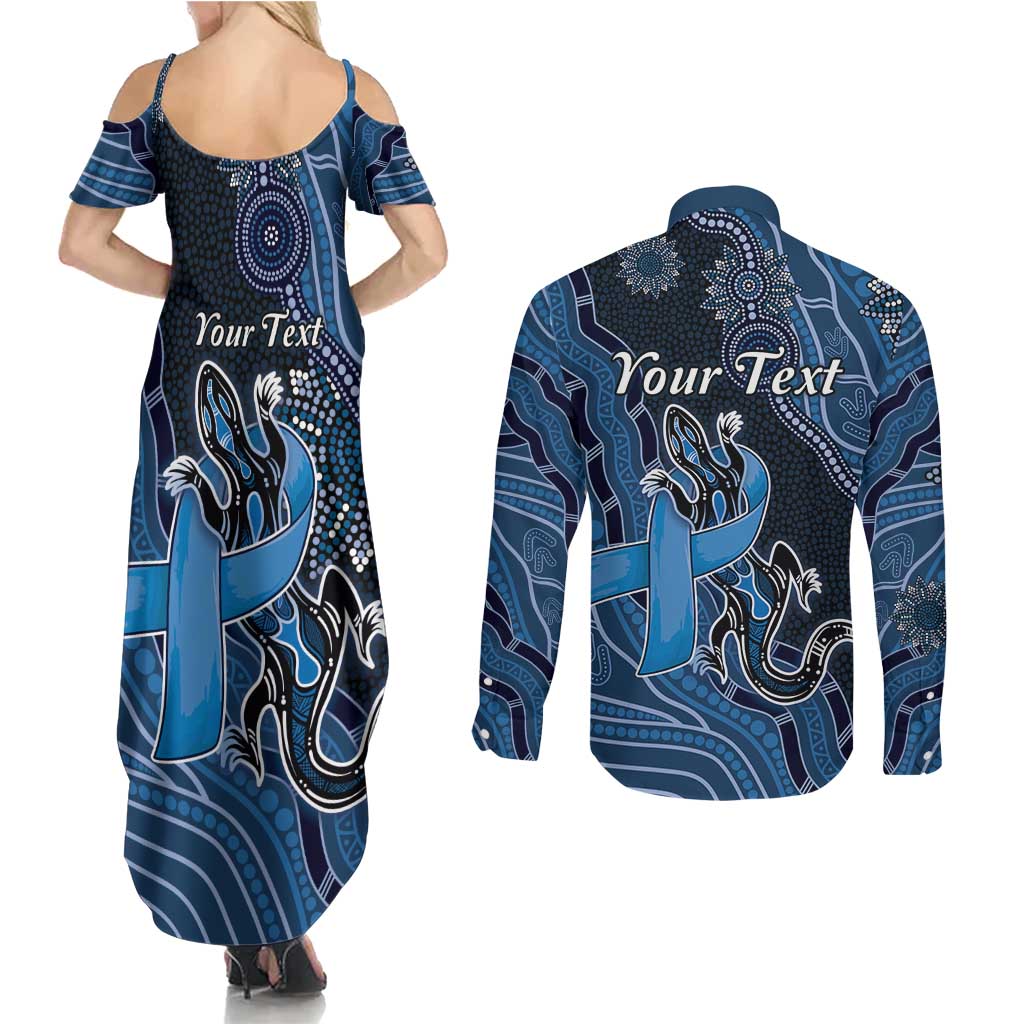 Personalised Autism Awareness Couples Matching Summer Maxi Dress and Long Sleeve Button Shirt Hope Ribbon And Aboriginal Patterns