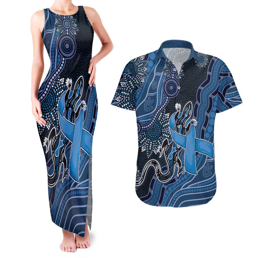 Personalised Autism Awareness Couples Matching Tank Maxi Dress and Hawaiian Shirt Hope Ribbon And Aboriginal Patterns
