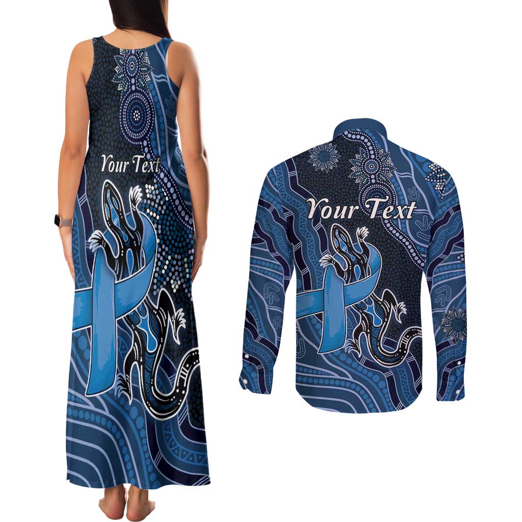 Personalised Autism Awareness Couples Matching Tank Maxi Dress and Long Sleeve Button Shirt Hope Ribbon And Aboriginal Patterns