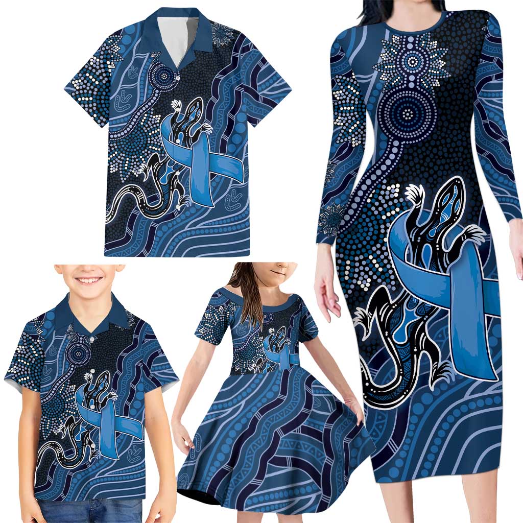 Personalised Autism Awareness Family Matching Long Sleeve Bodycon Dress and Hawaiian Shirt Hope Ribbon And Aboriginal Patterns
