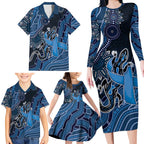 Personalised Autism Awareness Family Matching Long Sleeve Bodycon Dress and Hawaiian Shirt Hope Ribbon And Aboriginal Patterns
