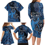 Personalised Autism Awareness Family Matching Long Sleeve Bodycon Dress and Hawaiian Shirt Hope Ribbon And Aboriginal Patterns