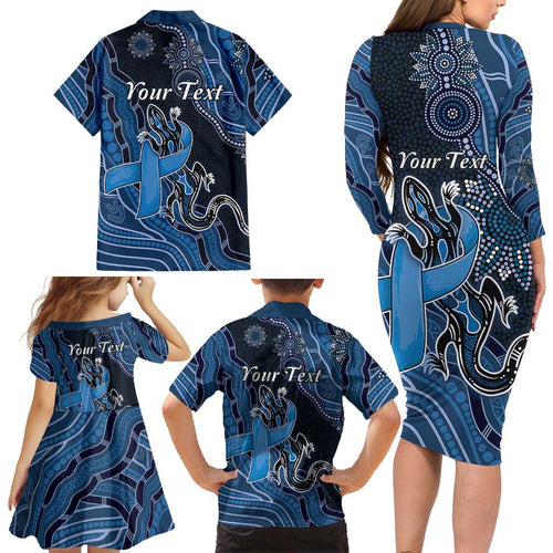 Personalised Autism Awareness Family Matching Long Sleeve Bodycon Dress and Hawaiian Shirt Hope Ribbon And Aboriginal Patterns