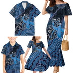 Personalised Autism Awareness Family Matching Mermaid Dress and Hawaiian Shirt Hope Ribbon And Aboriginal Patterns