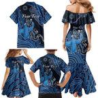 Personalised Autism Awareness Family Matching Mermaid Dress and Hawaiian Shirt Hope Ribbon And Aboriginal Patterns