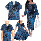 Personalised Autism Awareness Family Matching Off The Shoulder Long Sleeve Dress and Hawaiian Shirt Hope Ribbon And Aboriginal Patterns